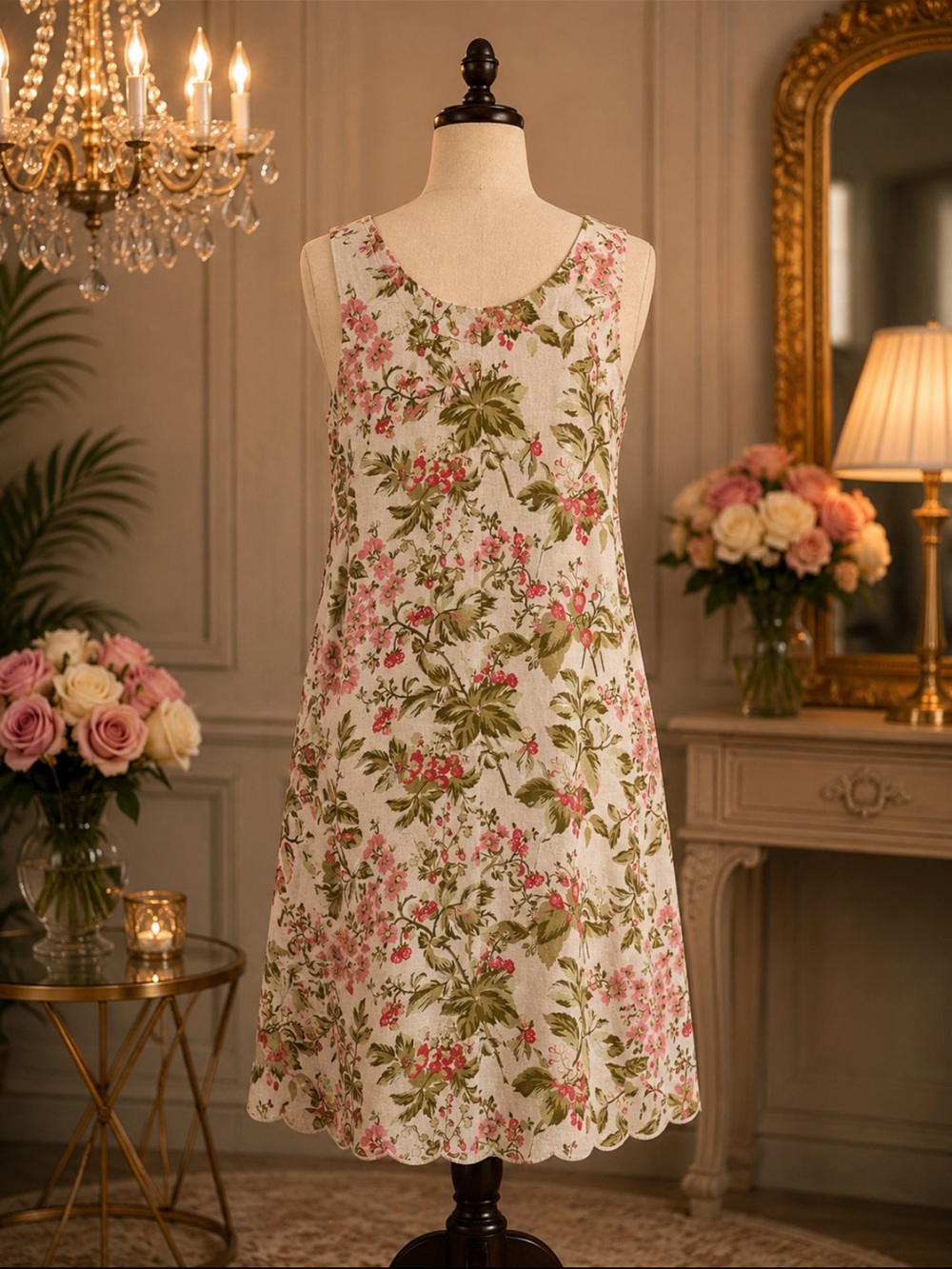 Laura Ashley White Floral Sundress with Green and Pink Print - Picture 2 of 3